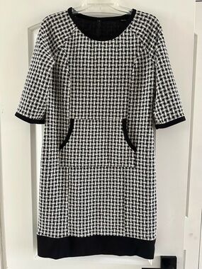 Black & White Tweed Midi Dress with Pocket Detail